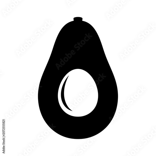 Minimalist black and white illustration of an avocado half emphasizing simplicity and shape design