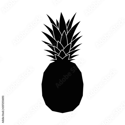 Minimalist black silhouette of a ripe pineapple against a white background emphasizing tropical fruit shape and spiky crown