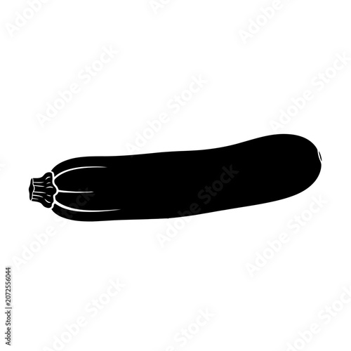 Minimalist black and white silhouette of a zucchini elongated vegetable for culinary or gardening themes with simple design and