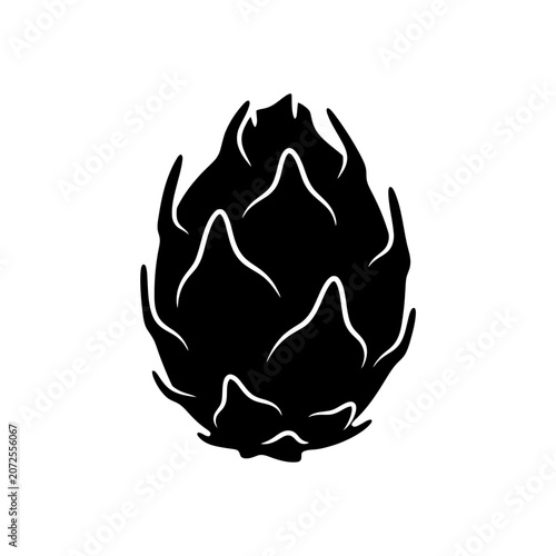 Stylized black and white illustration of a fiery flame-shaped object with intricate line details and dynamic contours