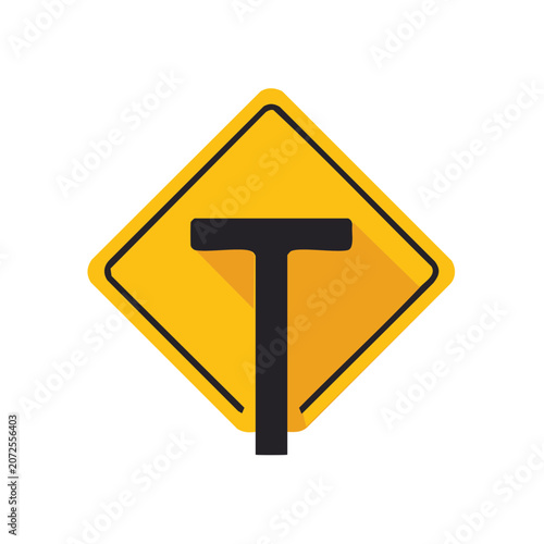 T-intersection road warning sign vector icon