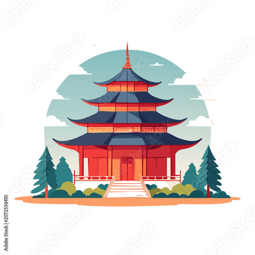 Traditional East Asian Pagoda Temple Illustration