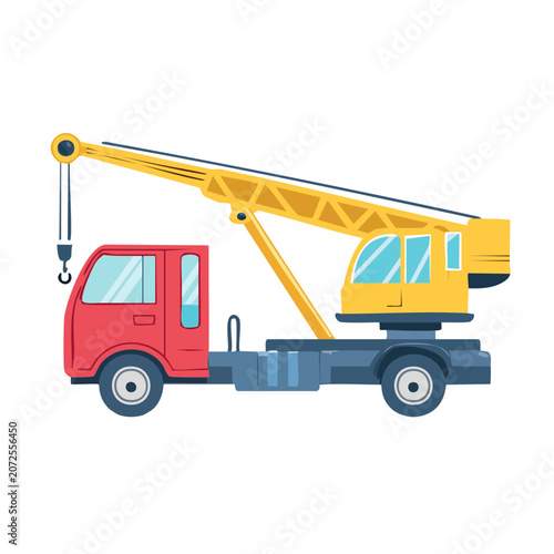 Yellow truck with crane hook vector illustration