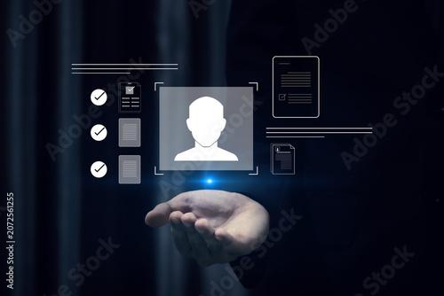 Verify digital identity, KYC documents, and approve online profiles, representing secure authentication and onboarding in digital business platforms.