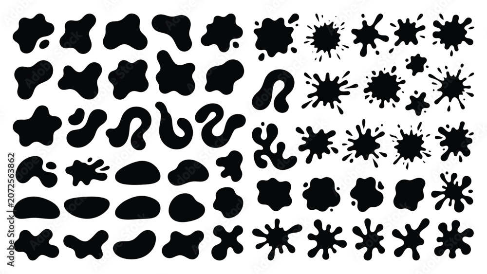 Fototapeta premium Black abstract shapes collection isolated on white background for modern graphic design