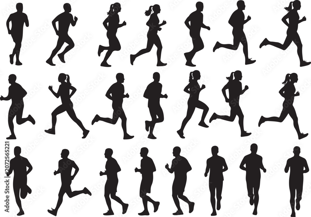 Obraz premium Silhouettes of people running in different styles