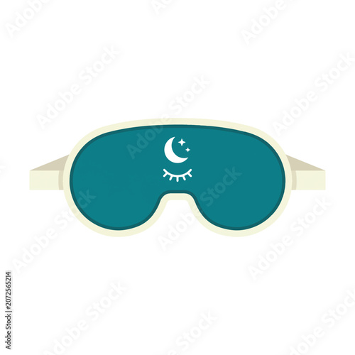 Teal sleeping mask vector illustration, comfortable eye cover for sleep and travel, night rest accessory with moon and eyelash icon