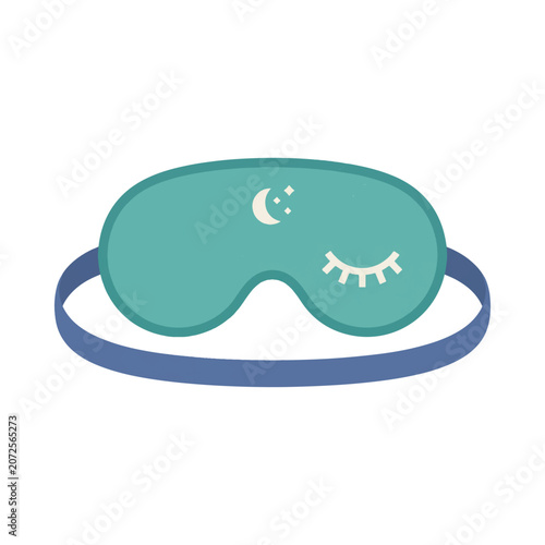 Sleep mask vector illustration with moon and stars, teal eye mask for relaxation and wellness, flat design sleeping accessory icon