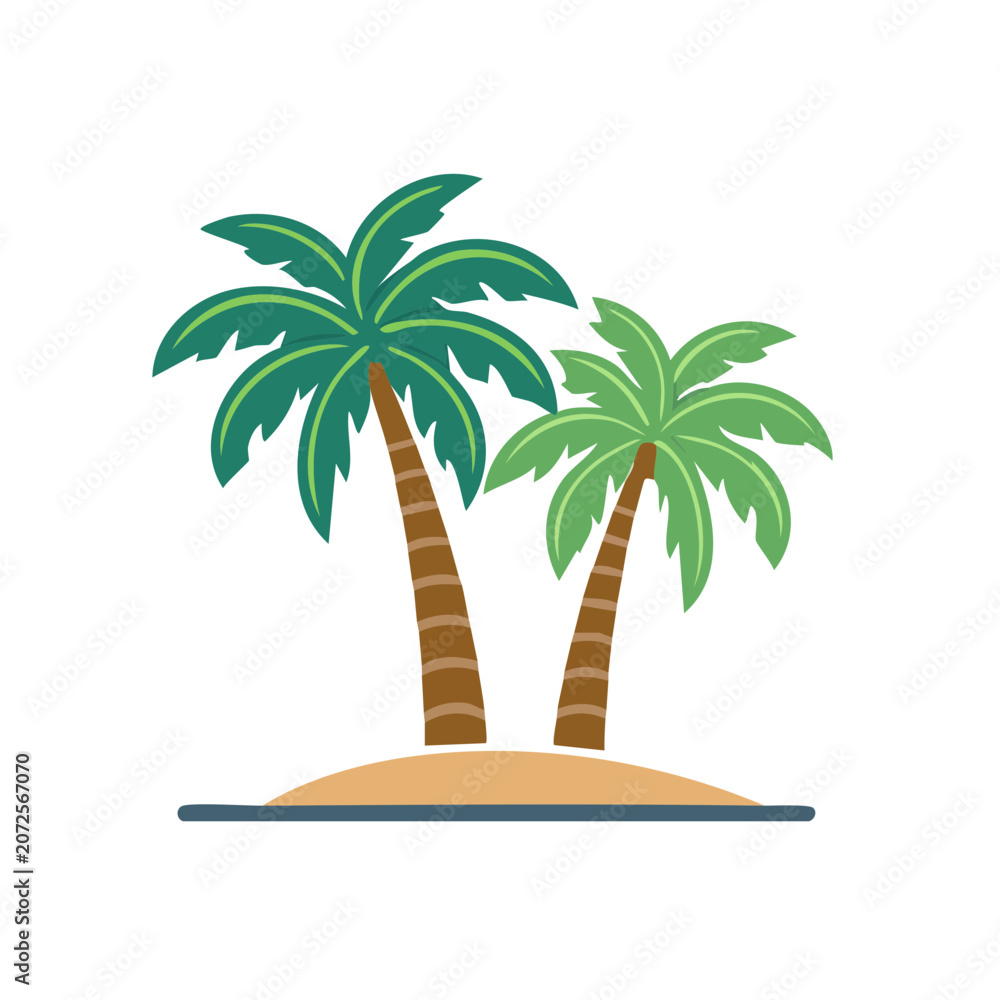 Fototapeta premium Two palm trees on a tropical island vector illustration