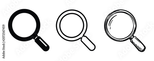 Search icon set, Find symbol, magnifying glass vector illustration isolated on white background