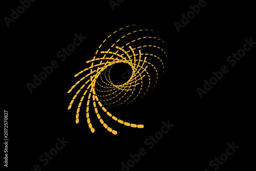 Abstract Golden Spiral Dotted Line on Black Background, Geometric Futuristic Vortex Tunnel Vector Art