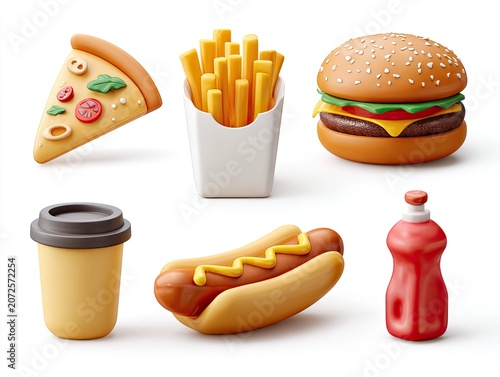 Assorted junk food and fast food.