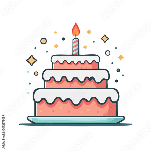 Flat illustration of a birthday cake with candle