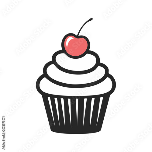 Flat illustration of a cupcake with cherry on top