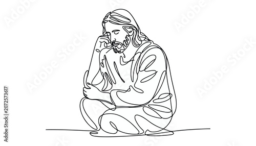 Tableau sur toile One continuous line illustration of an jesus christ , isolated on white background