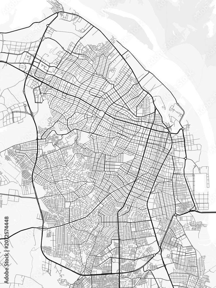 Naklejka premium Barranquilla City Map. Minimalist black and white line art poster for printing, wallpaper, wall art, and map resources for home and office decor