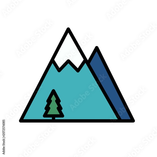 Flat vector illustration of mountain range with pine tree