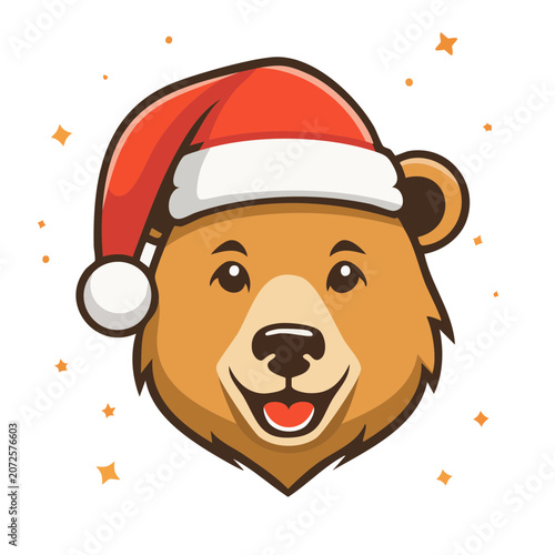 Cartoon Bear Head Wearing Santa Hat