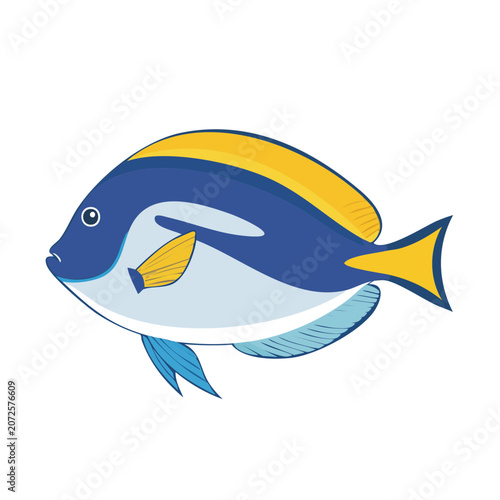 Blue Tang Fish Flat Vector Illustration