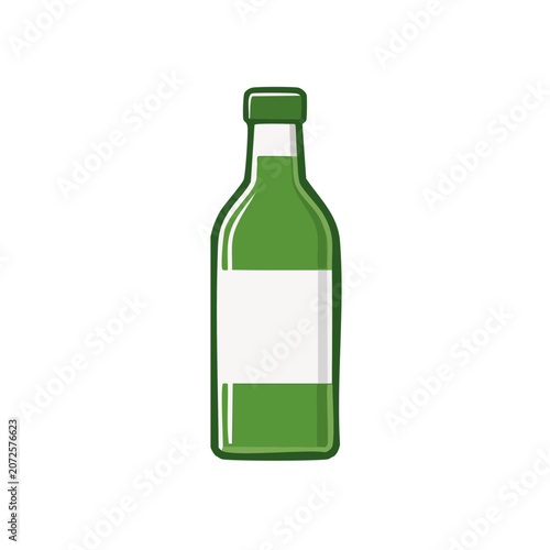 Green bottle with white label and cap vector illustration