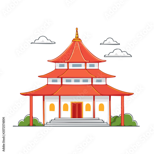 Traditional East Asian Pagoda Temple Vector Illustration