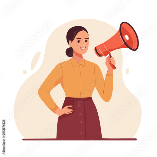 Woman holding megaphone flat vector illustration