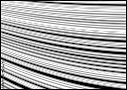 An abstract black and white background featuring smooth, sweeping horizontal curves and parallel lines, creating a sense of fluid movement, speed, and sleek digital distortion.