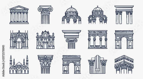 Foto Professional Black and White Architectural Icons Set Showcasing Various Styles o