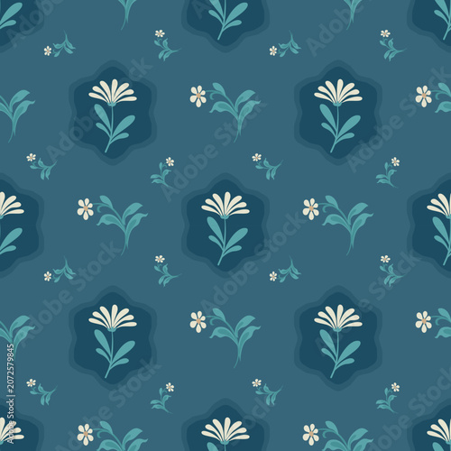Konstfotografi Elegant blue ikat seamless pattern with floral elements