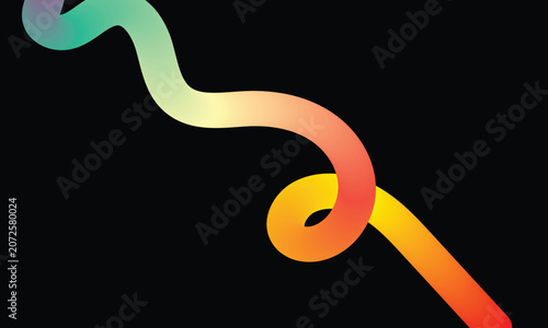 Abstract gradient ribbon with smooth curved twists flowing diagonally across a black background, creating a vibrant futuristic composition with generous copy space.