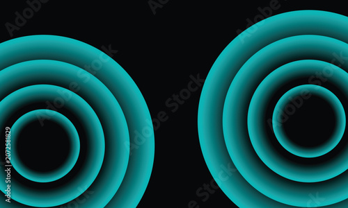 Abstract turquoise concentric circles glowing against a black background, creating a futuristic geometric pattern that symbolizes technology, focus, depth, and connectivity.