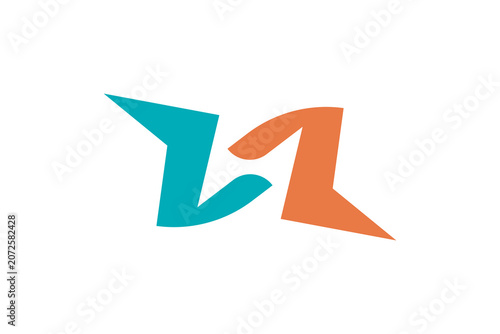 Abstract Lightning Bolt Letter N Monogram Logo, Modern Geometric Orange Teal Energy Power Icon Vector
