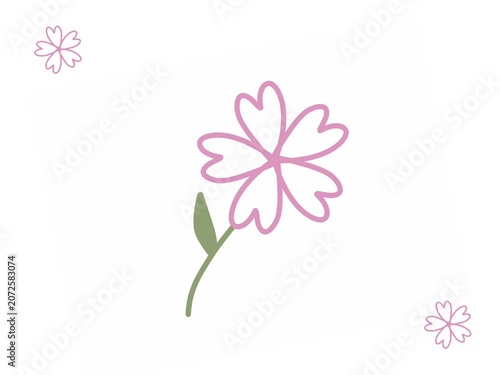 ​Minimalist hand-drawn pink flower illustration with heart-shaped petals. 
