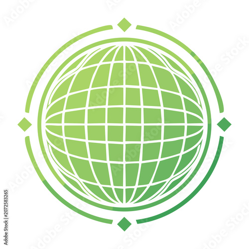 Green globe icon with grid and circle