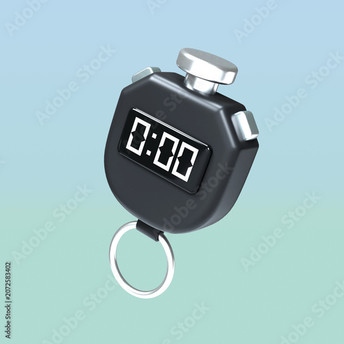 3D render digital stopwatch timer showing zero for sports timing