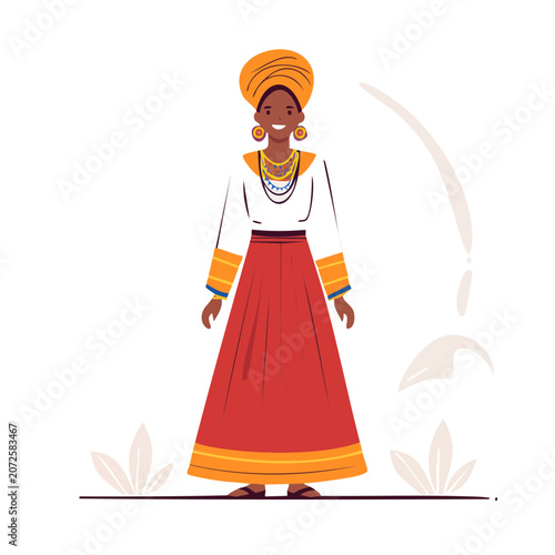 Woman in Traditional African Dress Flat Vector Illustration