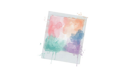 Colorful watercolor stains on a square polaroid frame isolated on transparent background
