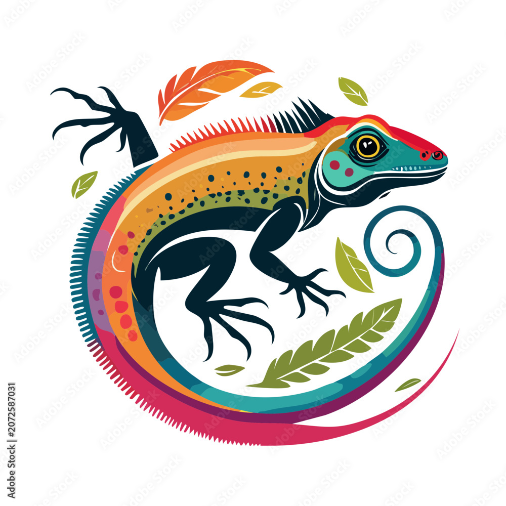 Fototapeta premium Colorful tropical fish illustration in circular frame