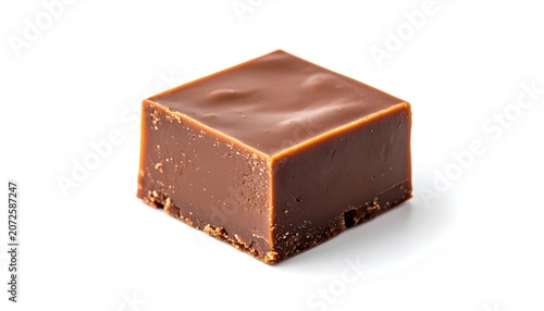 Delicious Chocolate Caramel Cube on White Background.
