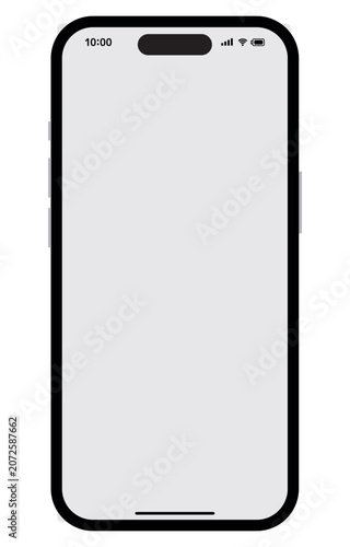 Modern smartphone vector device mockup with UI status bar; isolated mobile phone template icon with blank grey screen, time display, wifi network signal, and battery indicator