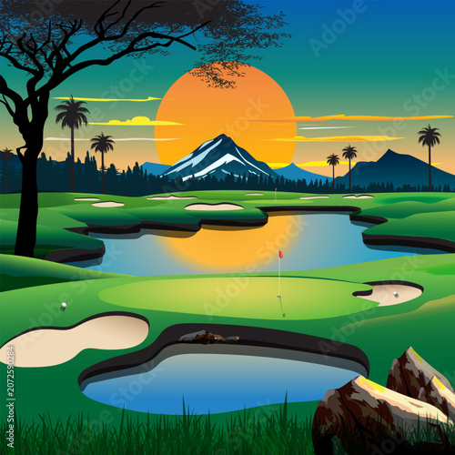 Sunset Golf Course Reflection