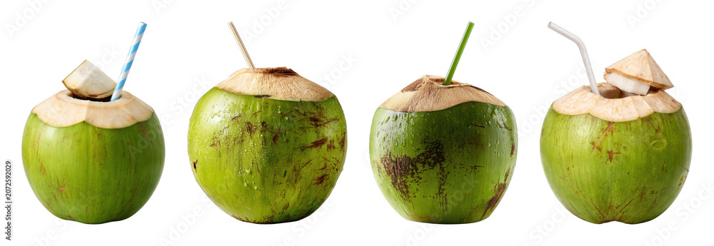 Fototapeta premium PNG Fresh coconuts with straws on transparent background