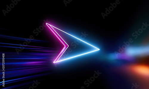 Neon arrow lights up darkness with futuristic speed and vibrant glow