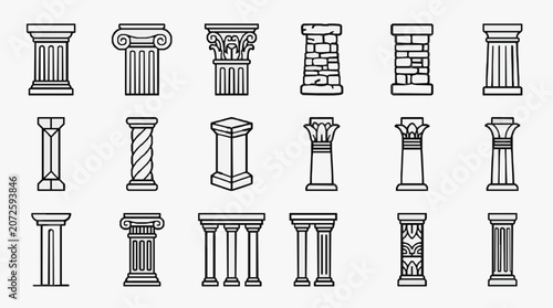 Valokuva Industrial Black and White Line Drawing Collection of Various Architectural Colu