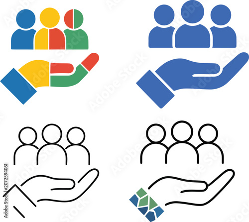 hand holding people icons, customer care and support concept, vector illustration Set