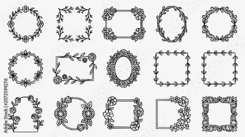 Industrial Black and White Floral and Geometric Border Designs for Digital and Print Use with high quality professional line art symbols for modern creative design and digital branding projects