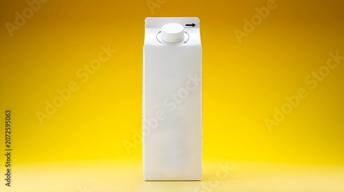 white blank milk carton mockup on vibrant yellow background