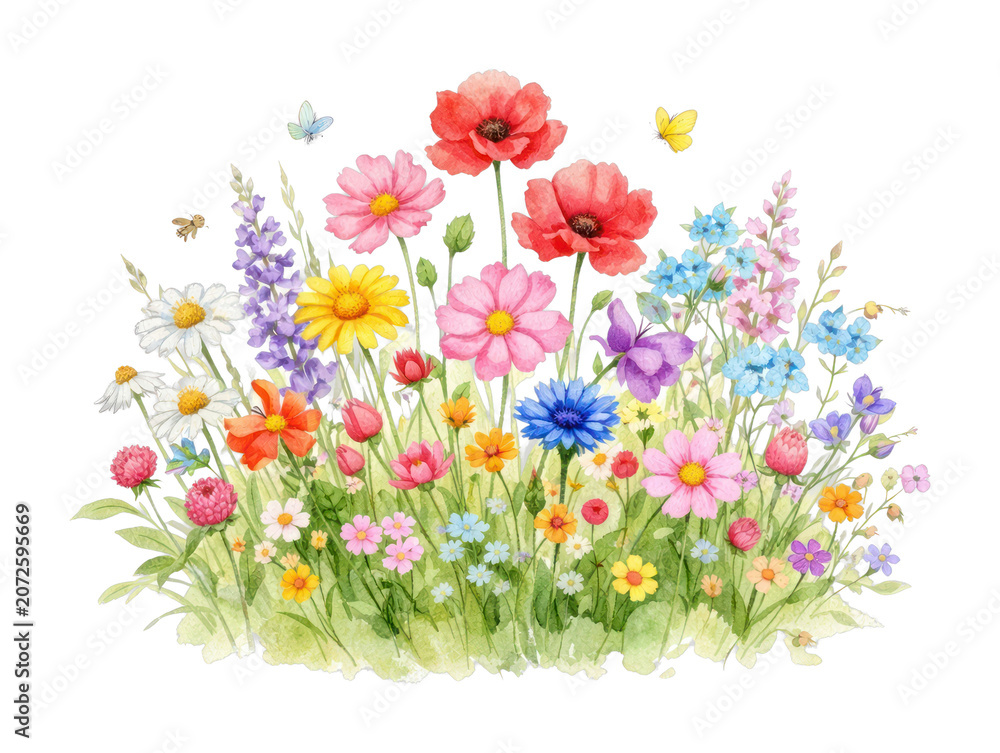Obraz premium PNG Vibrant watercolor wildflower garden