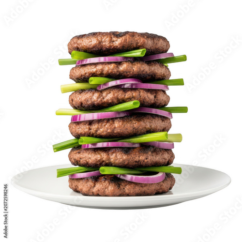 Stack of colorful pancakes with fruit isolated on transparent background