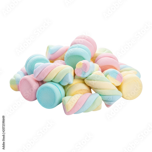 Colorful bear-shaped gummy candies in pile isolated on transparent background